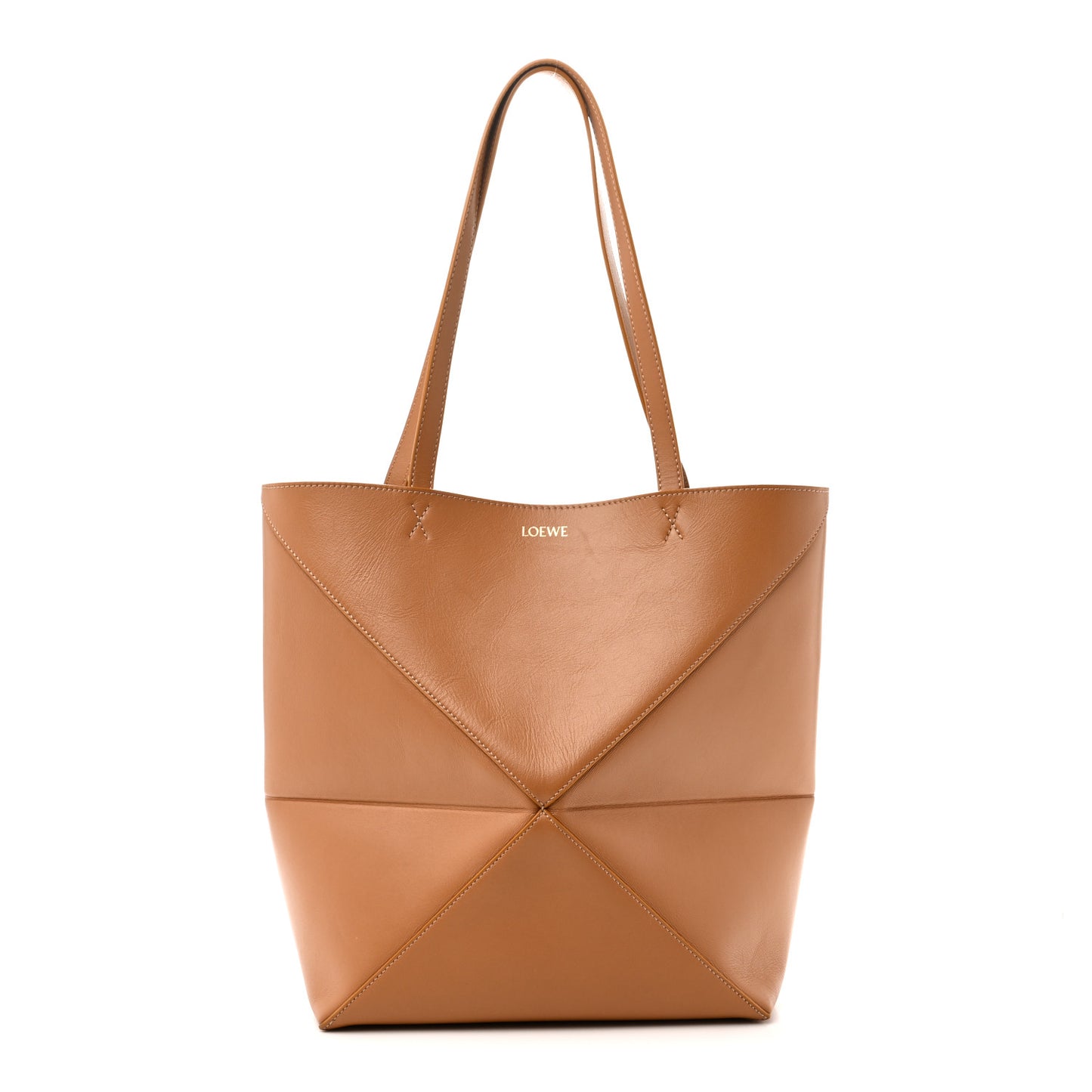 Shiny Calfskin Medium Puzzle Fold Tote Warm Desert