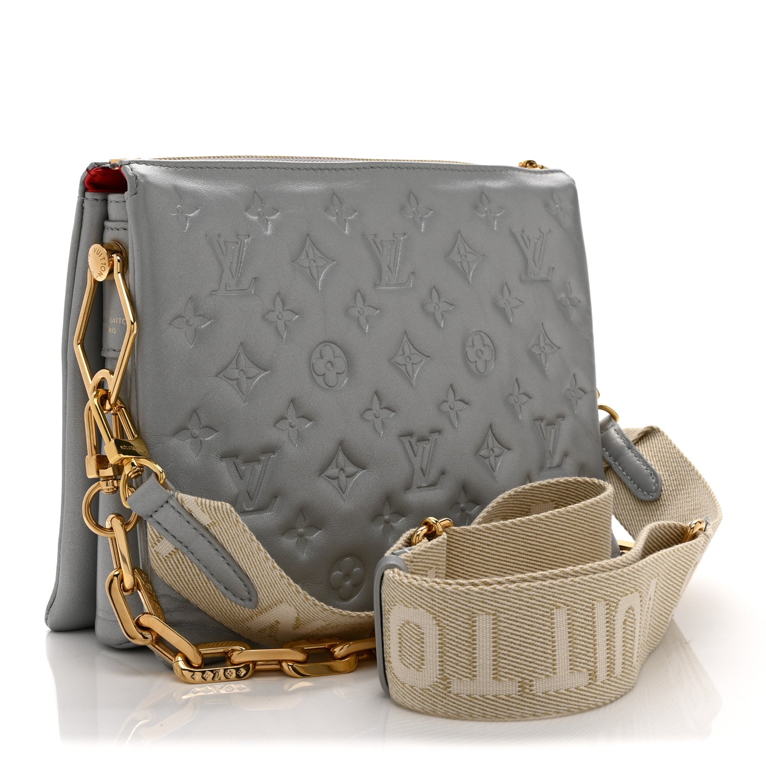 LOUIS VUITTON ボディバッグ グレー Louis Vuitton Metallic Lambskin Embossed Monogram Coussin PM