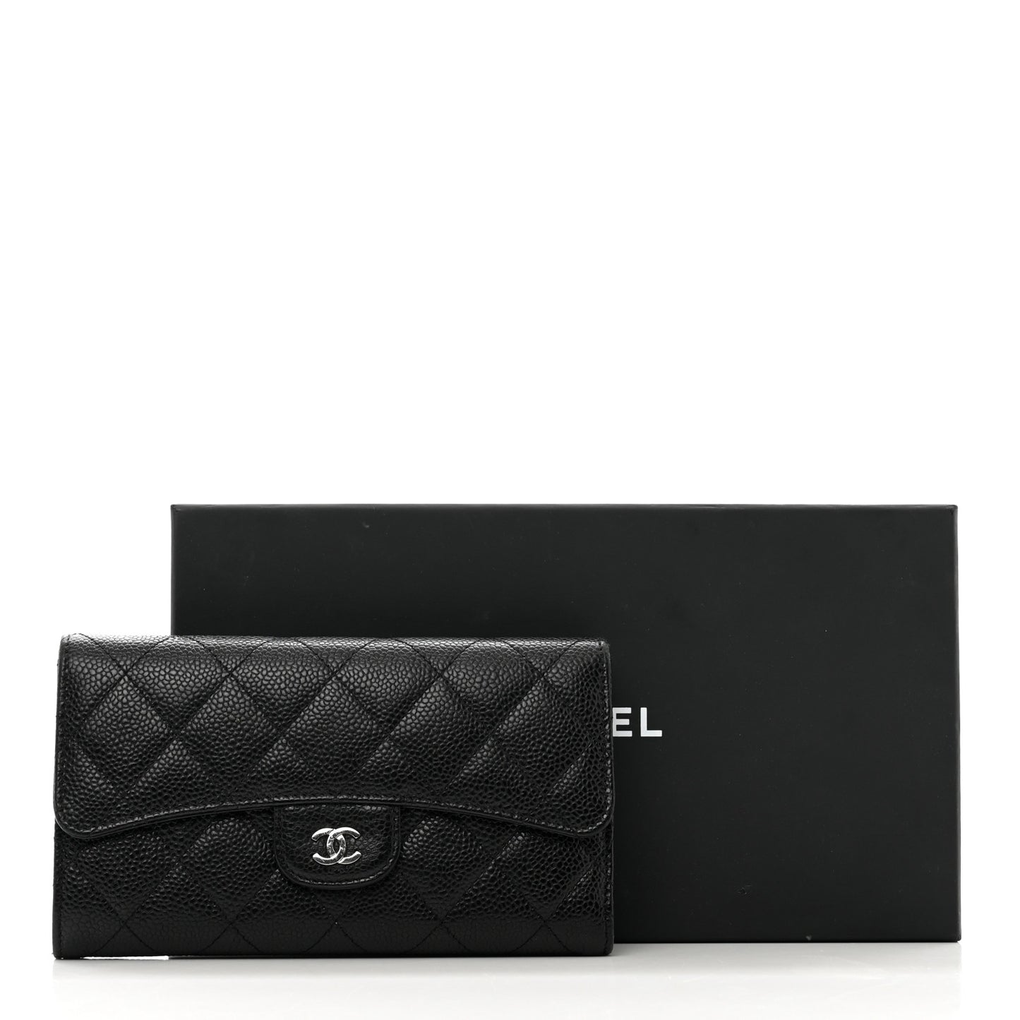 Caviar Quilted Large Flap Wallet Black