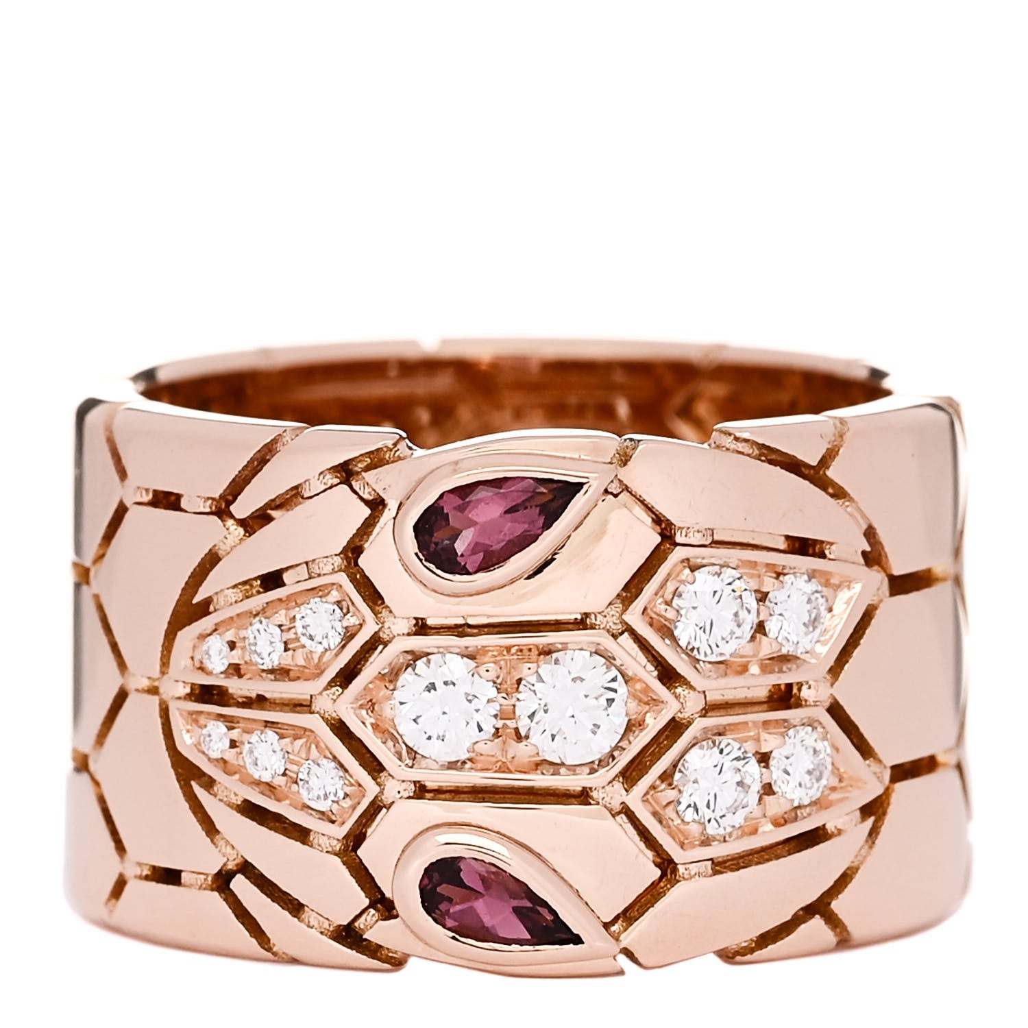 Bulgari 18K Rose Gold Diamond Rubellite Serpenti Seduttori Wide Ring 52 6 1 of 5