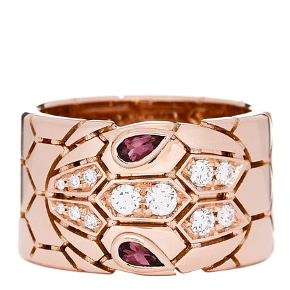 Bulgari 18K Rose Gold Diamond Rubellite Serpenti Seduttori Wide Ring 52 6 1 of 5