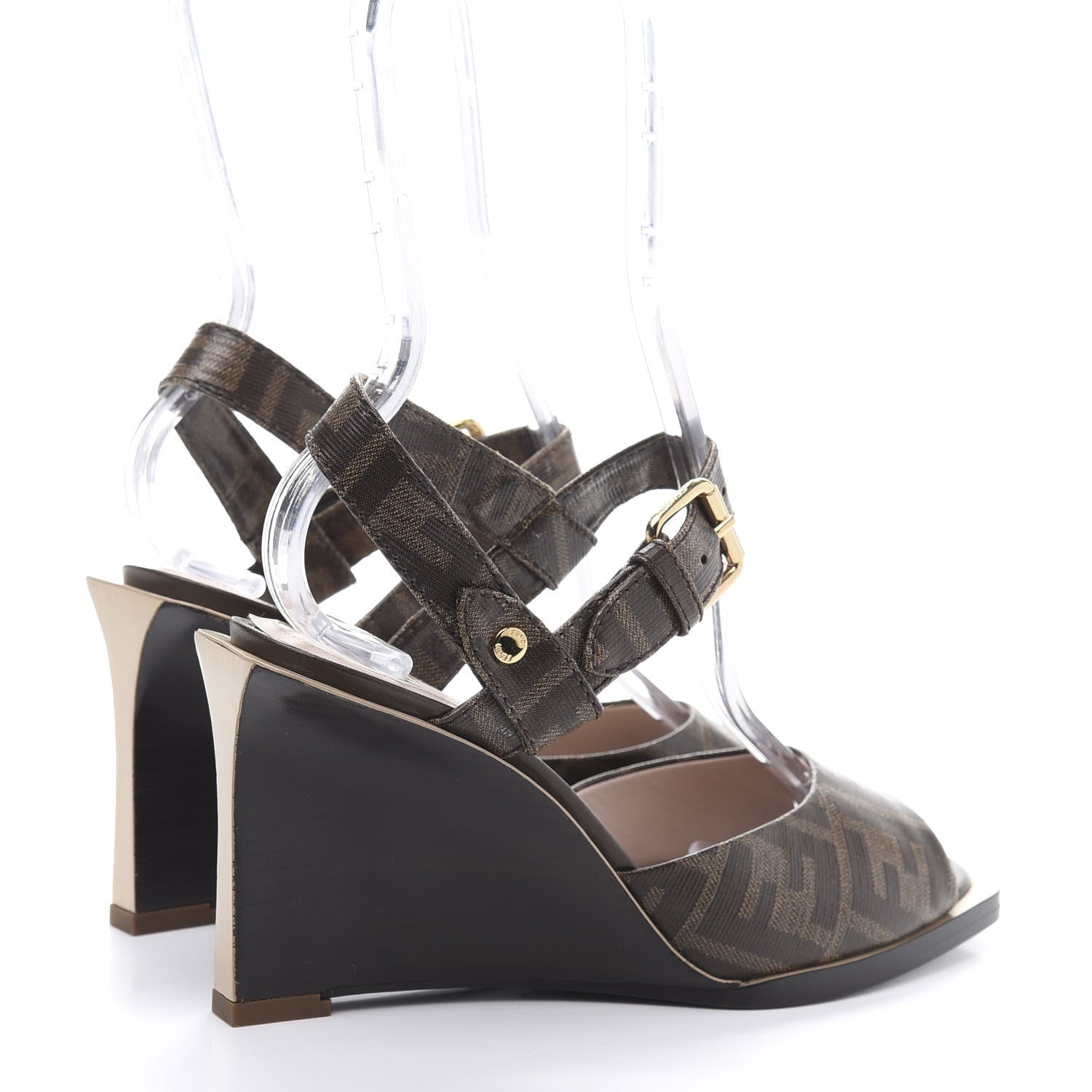 Fendi Glazed Fabric FF Wedge Sandals 36.5 Tobacco Moro 5 of 9