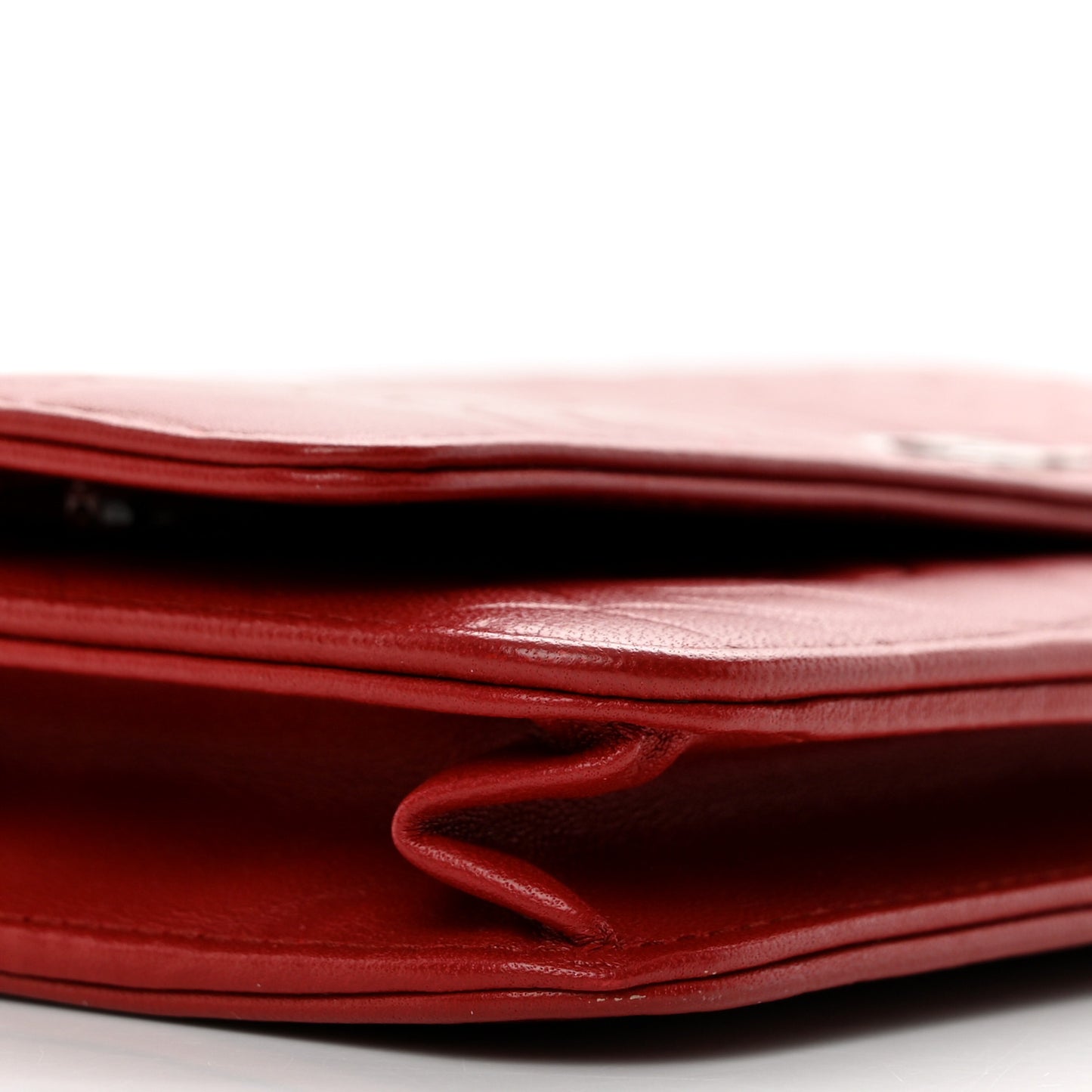 Lambskin Camellia Embossed Wallet on Chain WOC Red