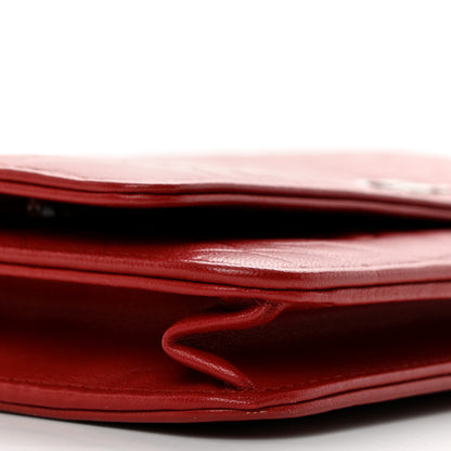 Chanel Lambskin Camellia Embossed Wallet on Chain WOC Red 10 of 12