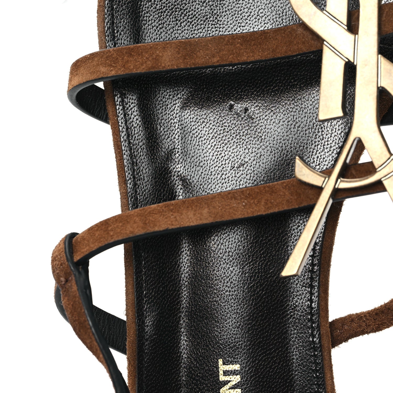 Saint Laurent Suede Cassandra Monogram Palm 05 Sandals 40.5 Brown 9 of 10