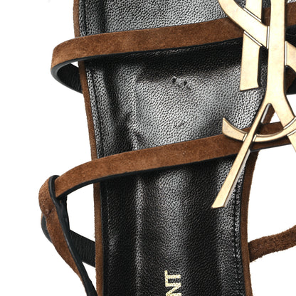 Saint Laurent Suede Cassandra Monogram Palm 05 Sandals 40.5 Brown 9 of 10