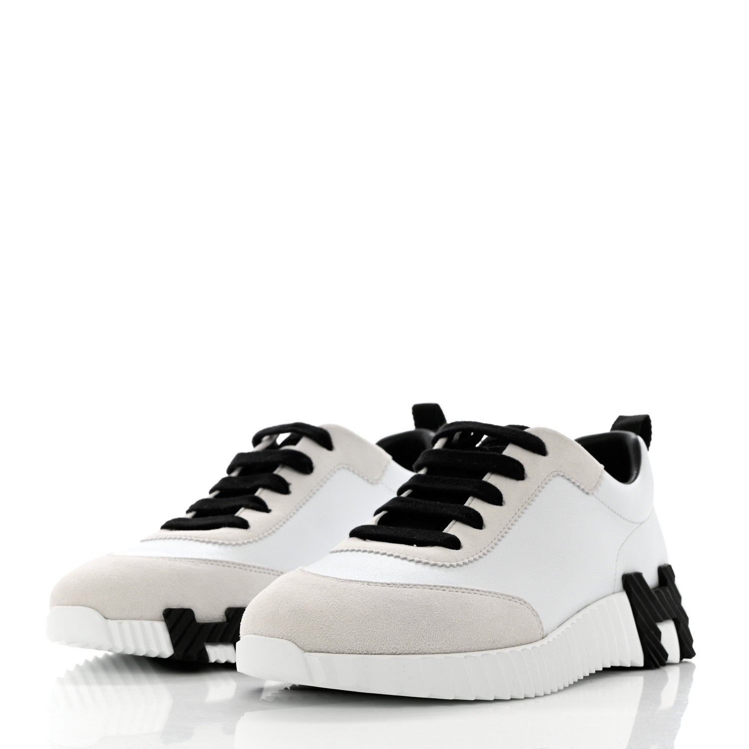 Hermes Goatskin Suede Bouncing Sneakers 36.5 White Black 3 of 9