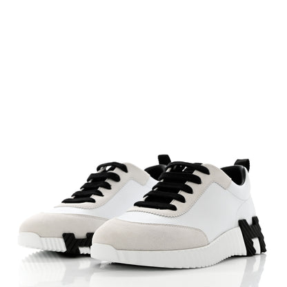 Hermes Goatskin Suede Bouncing Sneakers 36.5 White Black 3 of 9