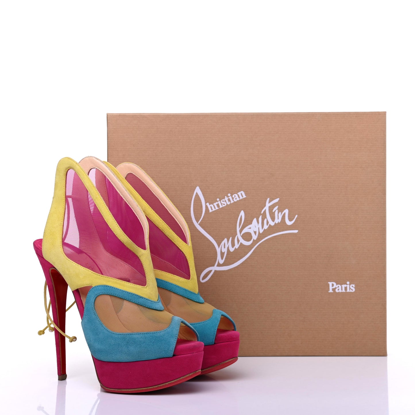 Suede Mesh Farfamesh 160 Peep Toe Platform Booties 36.5Multicolor