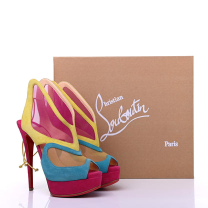 Christian Louboutin Suede Mesh Farfamesh 160 Peep Toe Platform Booties 36.5Multicolor 14 of 14