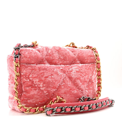 Chanel Sequin Quilted Medium Chanel 19 Flap Coral 3 of 13