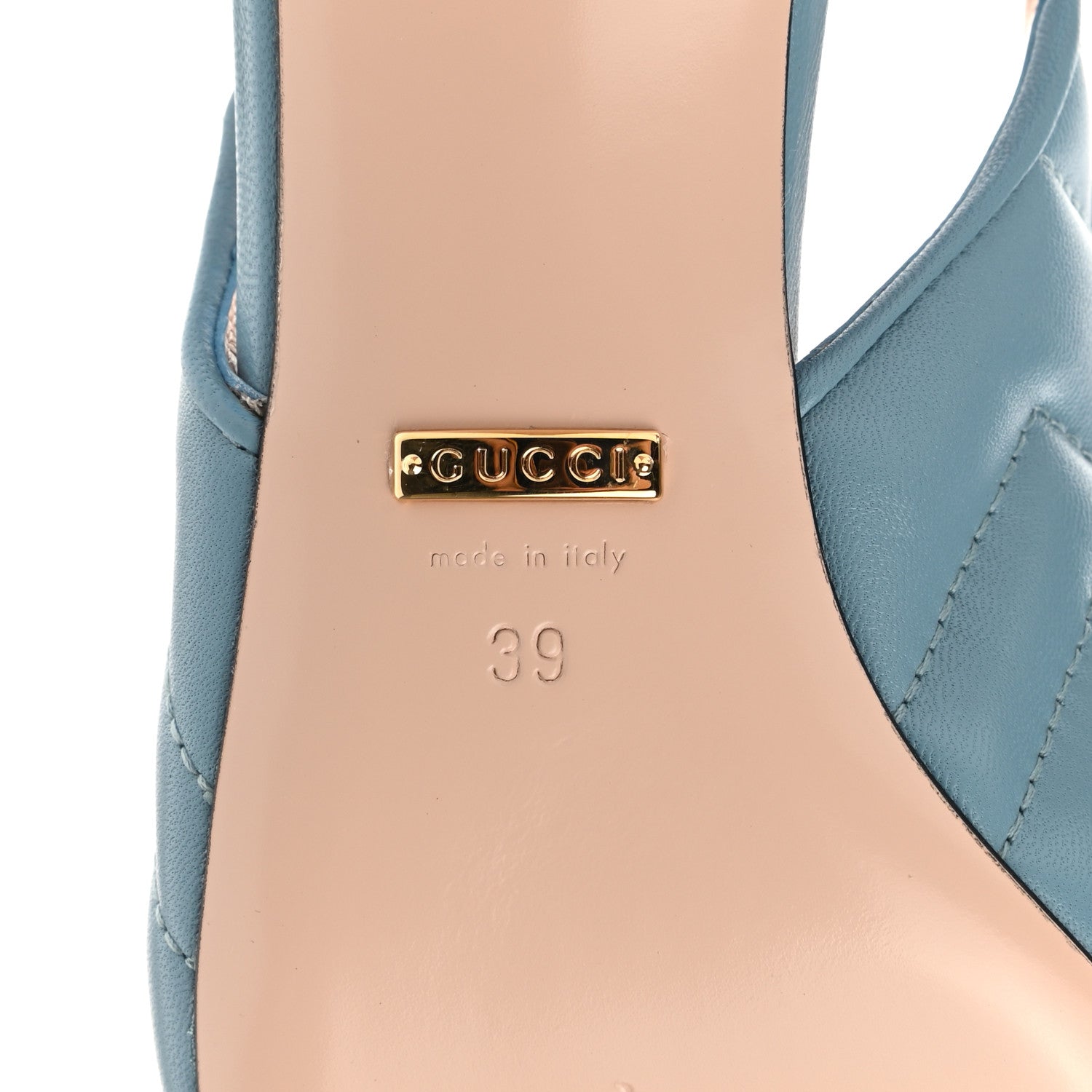 Gucci Nappa Charlotte Chevron Matelasse Double G 75mm Slingback Pumps 36.5 Sweet Blue 6 of 9
