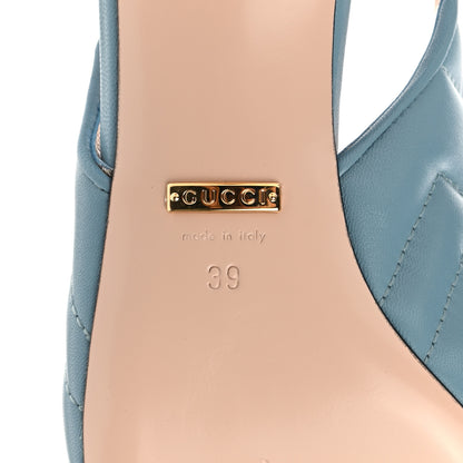 Gucci Nappa Charlotte Chevron Matelasse Double G 75mm Slingback Pumps 36.5 Sweet Blue 6 of 9