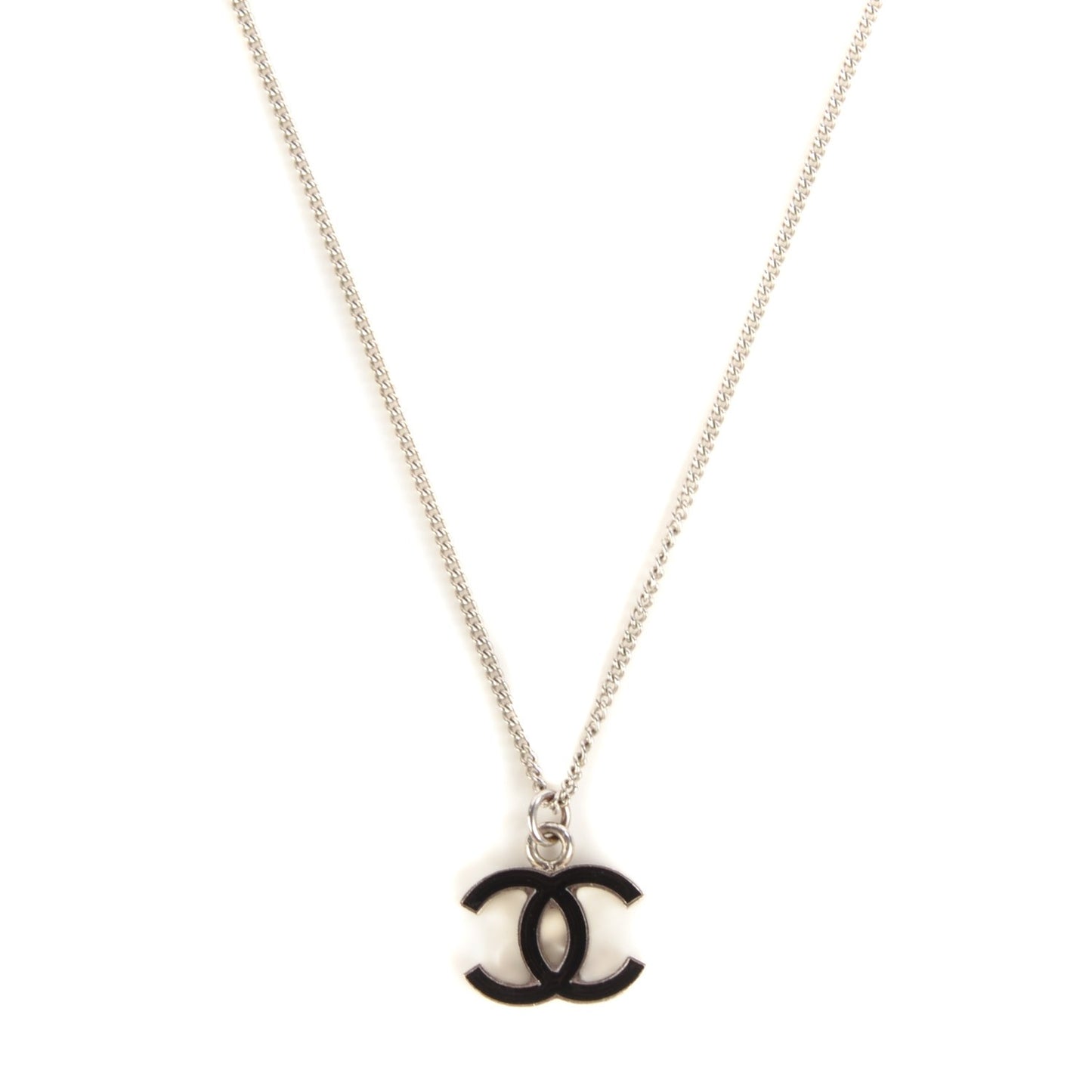 Enamel CC Necklace Black Silver