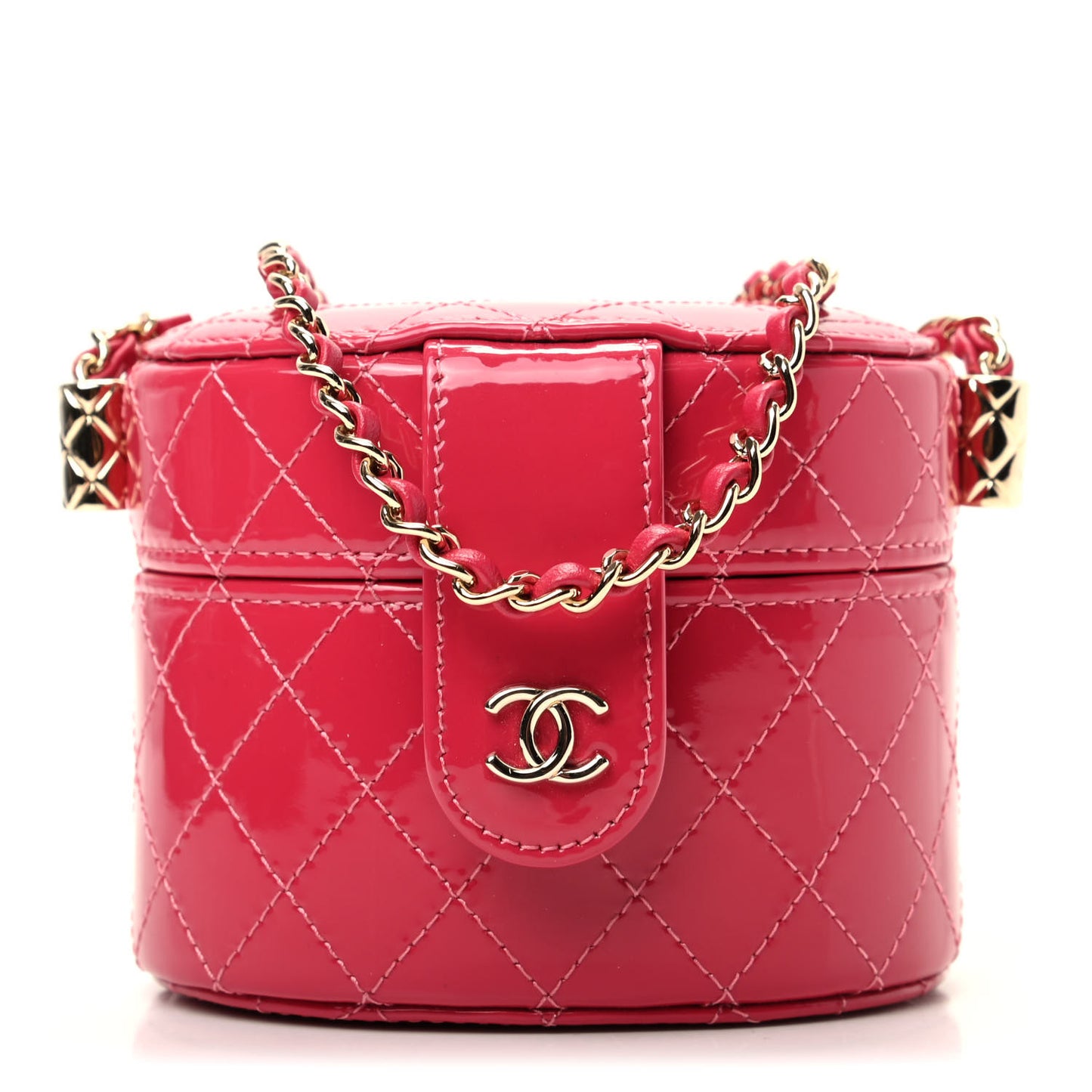 Patent Quilted Small Round Vanity With Chain Pink