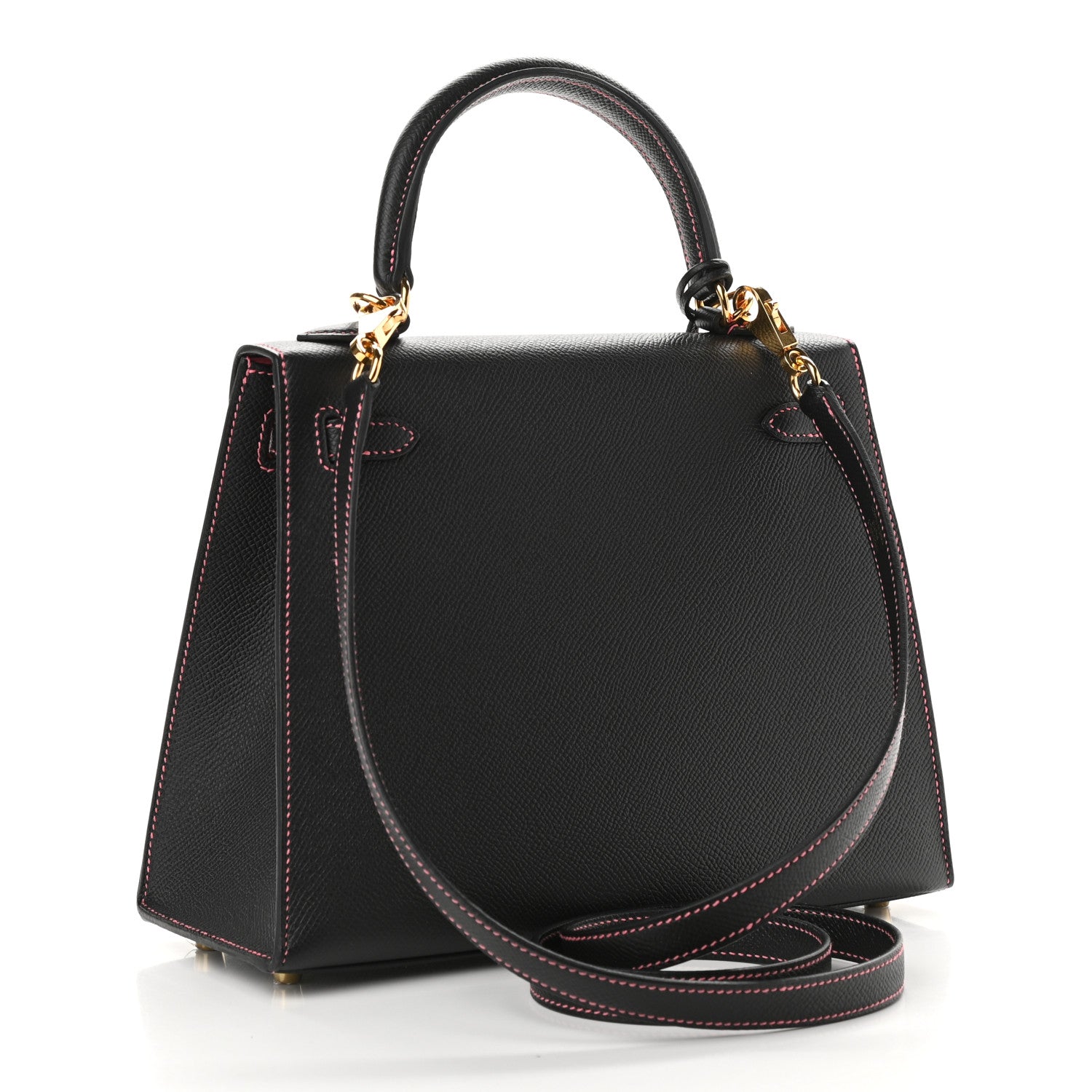 Hermes Epsom Horseshoe Kelly Sellier 25 Black Rose Lipstick 2 of 8