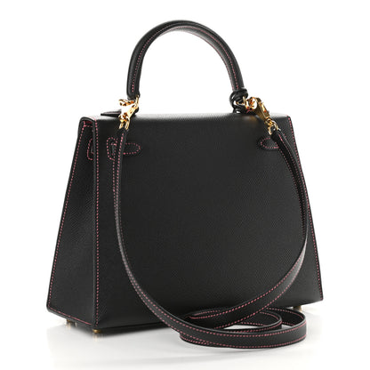 Hermes Epsom Horseshoe Kelly Sellier 25 Black Rose Lipstick 2 of 8