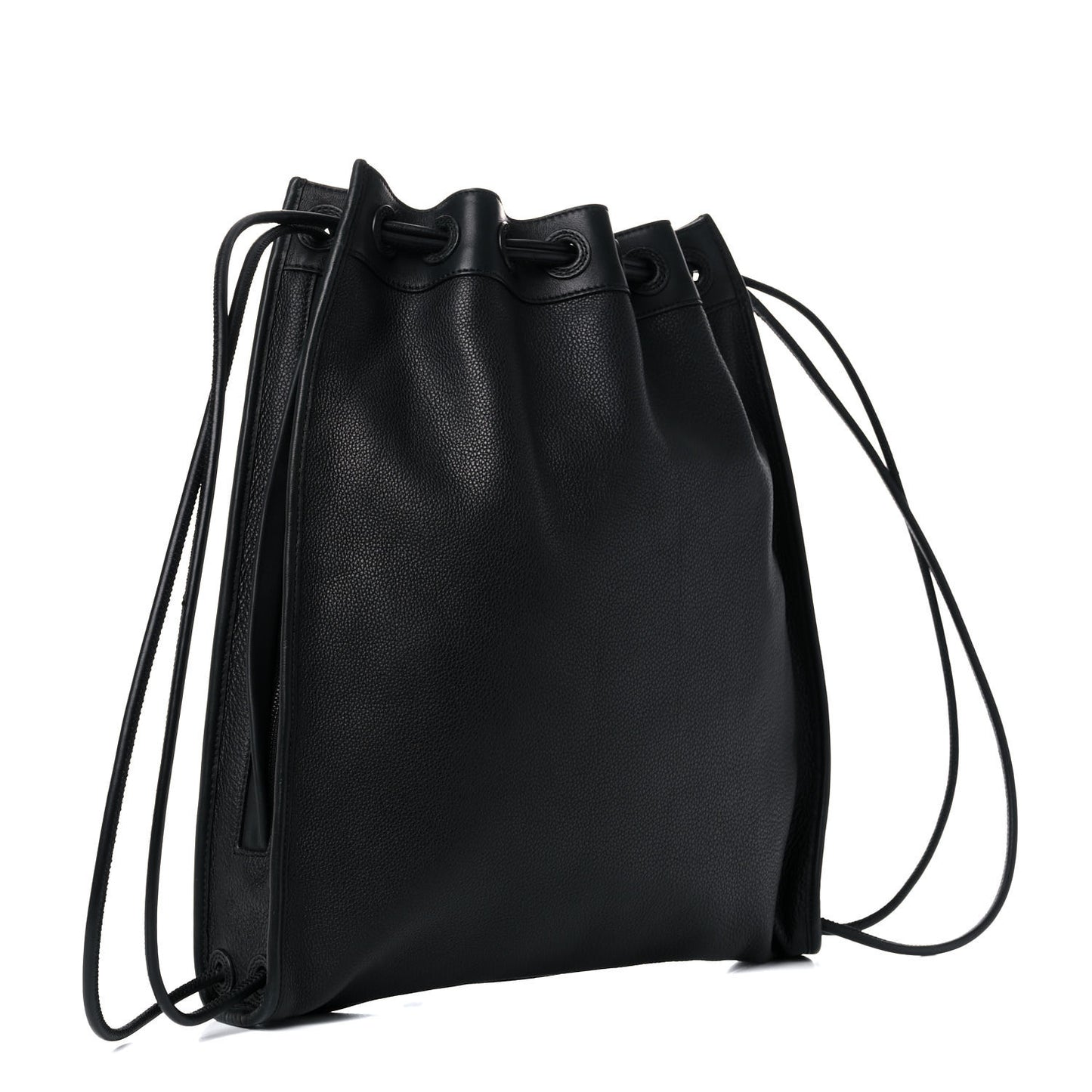 Pebbled Calfskin Studded Gym Sack Bag Black