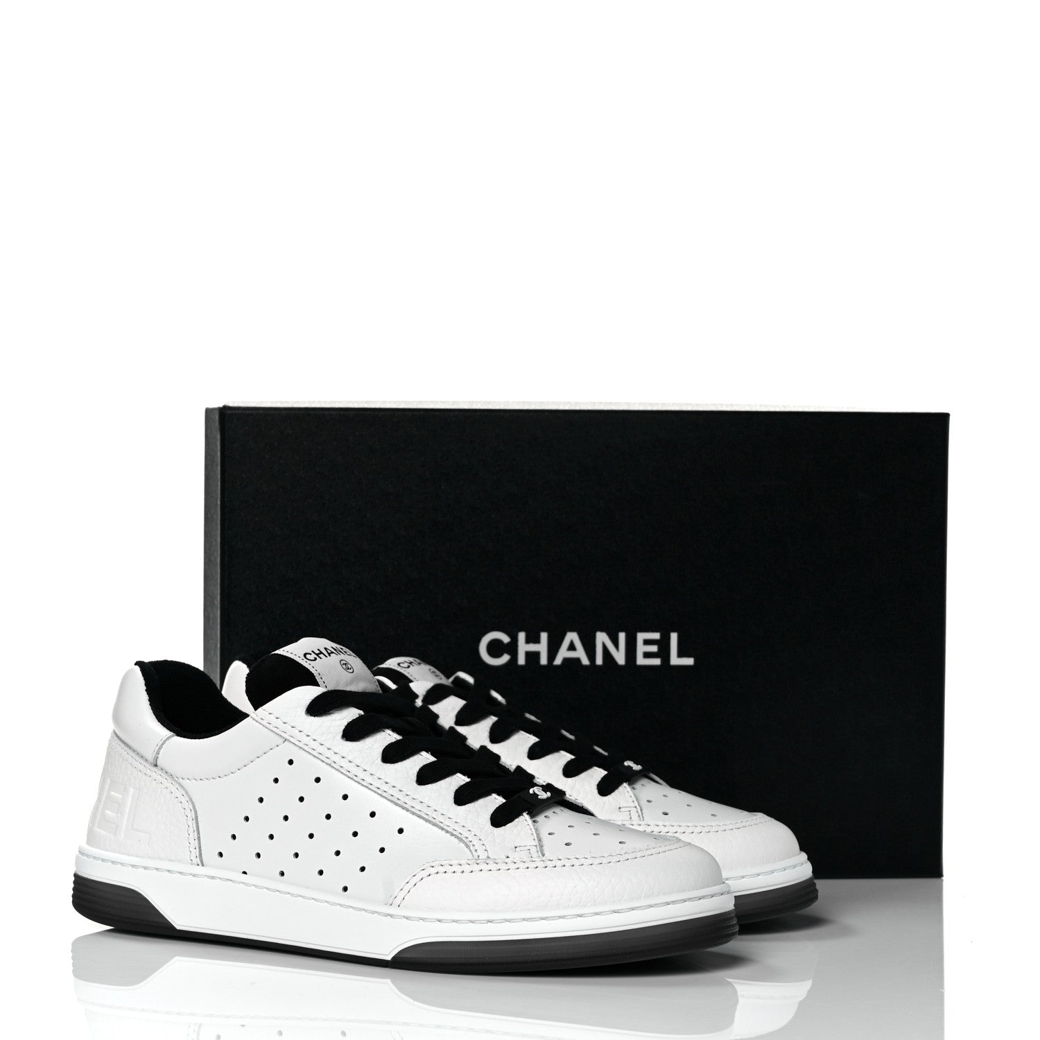 Chanel Grained Calfskin Fabric Womens Logo Sneakers 40 White Black 8 of 8