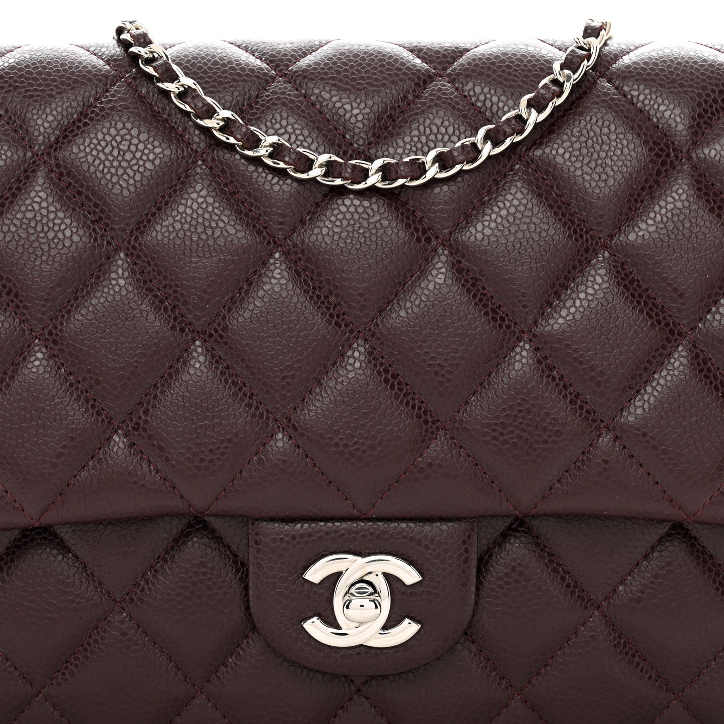 Caviar Quilted Clutch With Chain Flap Burgundy
