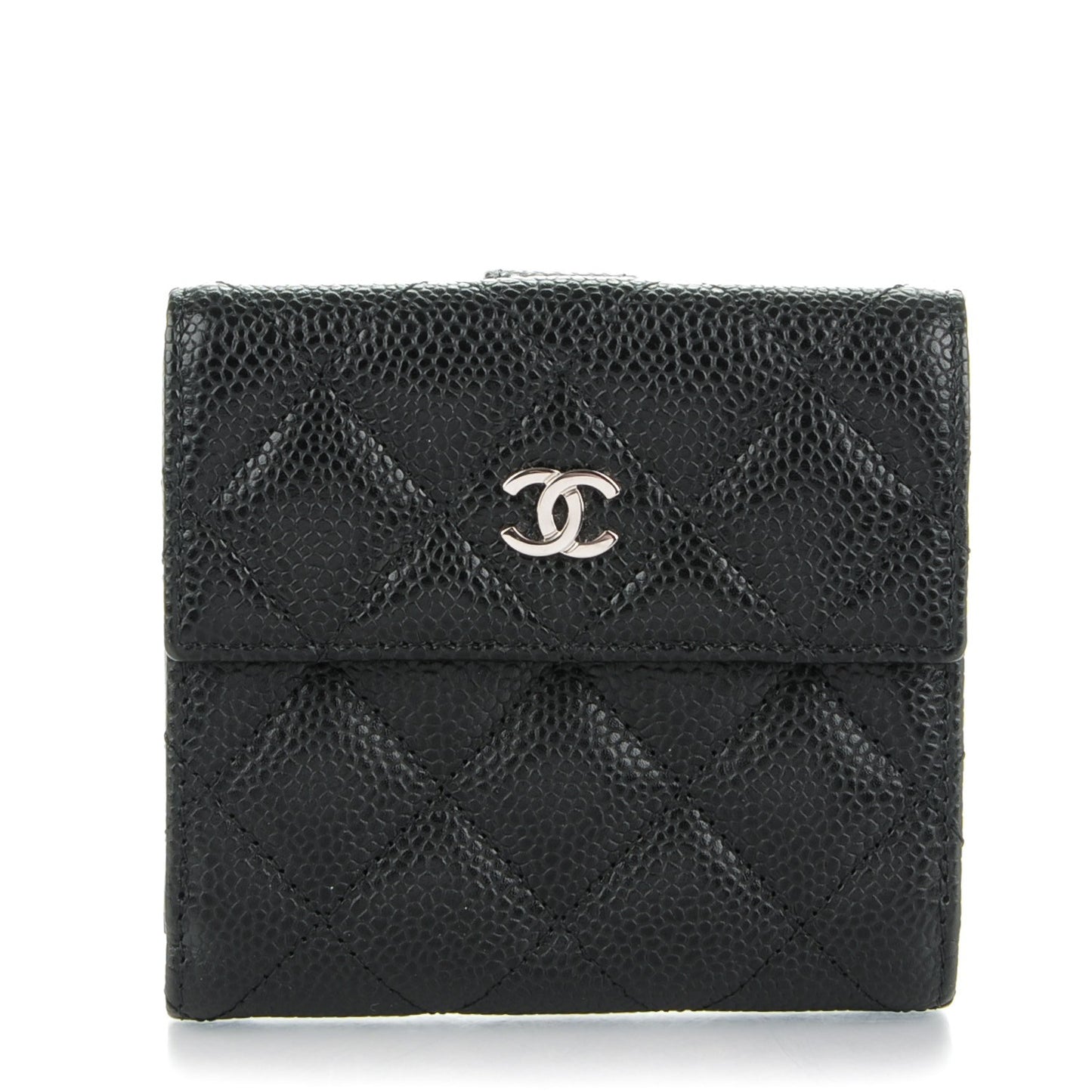Caviar Quilted Compact French Flap Wallet Black