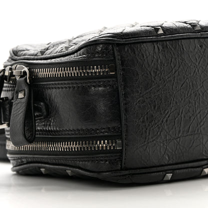 Valentino Garavani Craquele Nappa Rockstud Spike Double Zip Camera Crossbody Bag Black 9 of 13