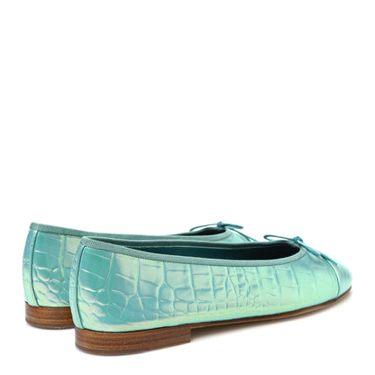 Chanel Iridescent Calfskin Crocodile Embossed Ballerina Flats 41 Green 5 of 11