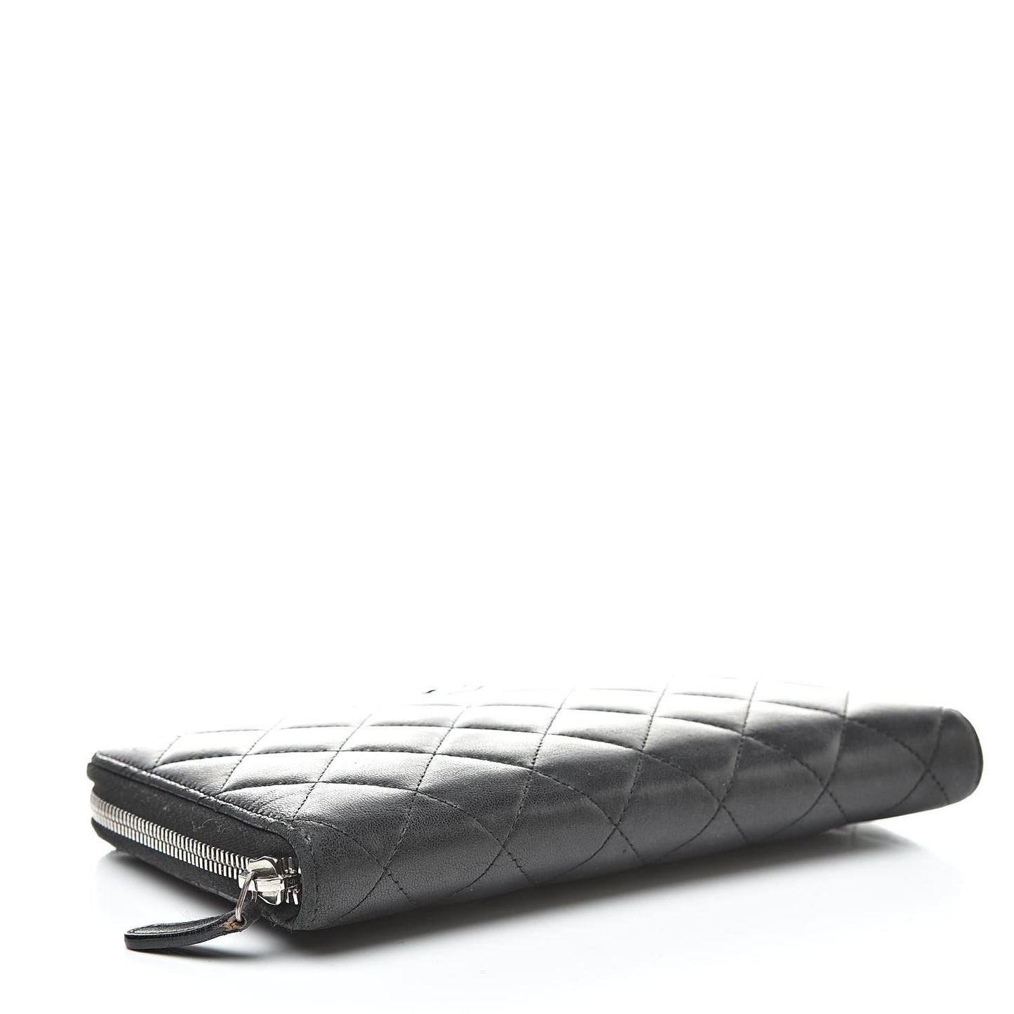 Lambskin Quilted Large Zip Around Organizer Wallet Black