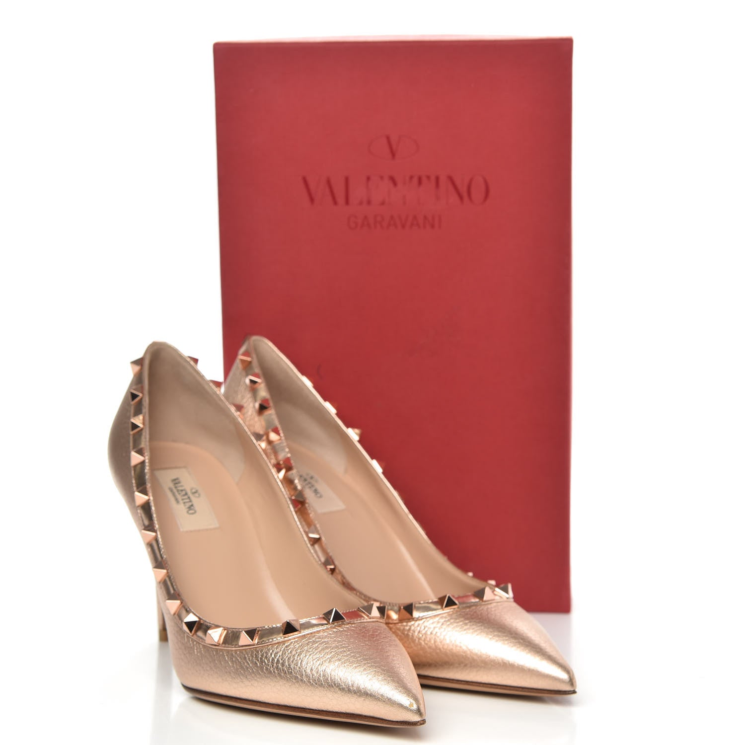 Valentino Garavani Metallic Pebbled Calfskin Rockstud 85mm Pumps 39.5 Rame 9 of 9