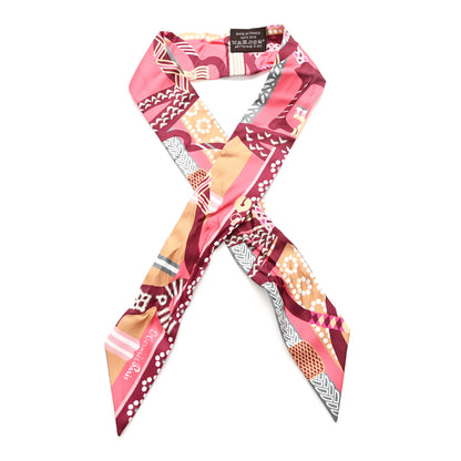 Hermes Silk Fantaisie D' Etriers Twilly Rose Vif Prune Beige 1 of 4