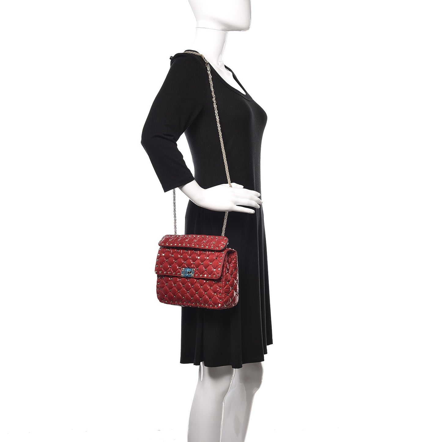 Nylon Moncler Quilted Medium Rockstud Spike Shoulder Bag Rosso Valentino