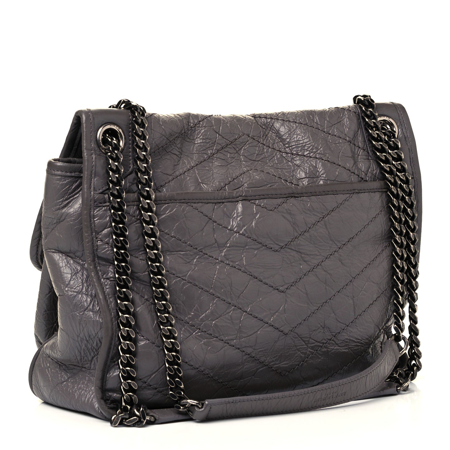 Crinkled Calfskin Matelasse Monogram Medium Niki Chain Satchel Fog