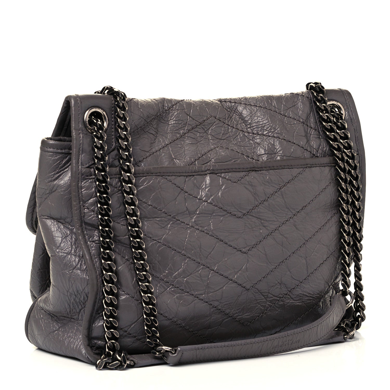 Saint Laurent Crinkled Calfskin Matelasse Monogram Medium Niki Chain Satchel Fog 3 of 9