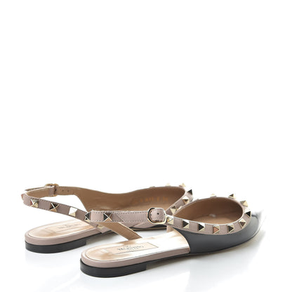 Valentino Garavani Patent Rockstud Slingback Flats 36 Black Poudre 4 of 9
