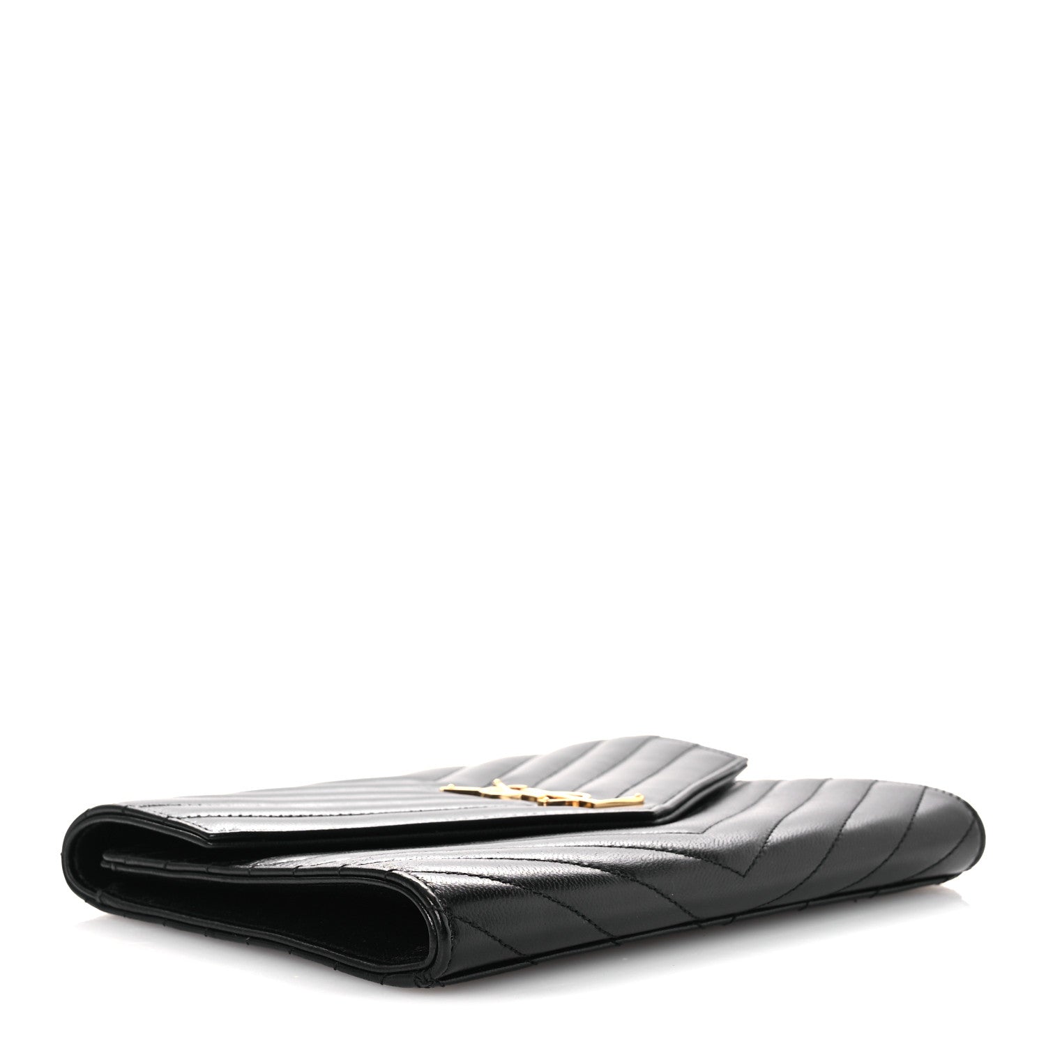 Saint Laurent Lambskin Matelasse Chevron Monogram Cassandre Flap Pouch Black 4 of 9