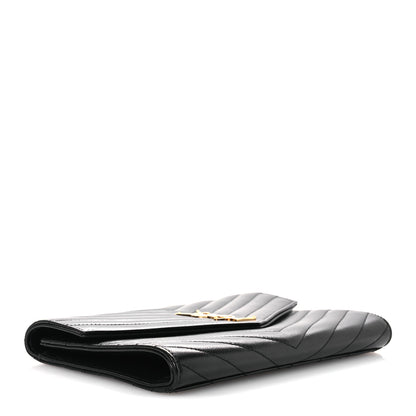 Saint Laurent Lambskin Matelasse Chevron Monogram Cassandre Flap Pouch Black 4 of 9