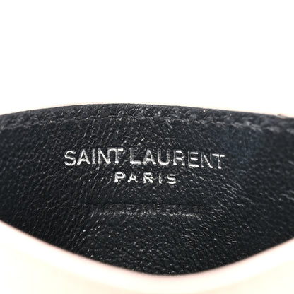 Saint Laurent Grain De Poudre Matelasse Chevron Monogram Credit Card Case Pale Pink 6 of 9