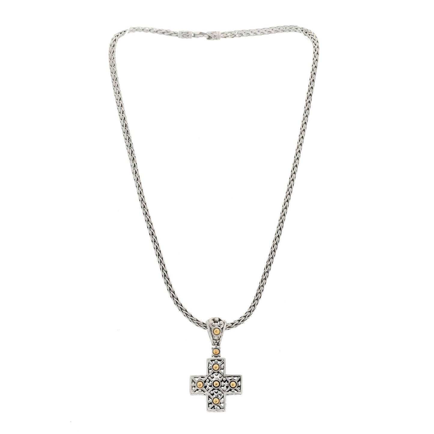 Sterling Silver 18K Yellow Gold Cross Pendant Necklace