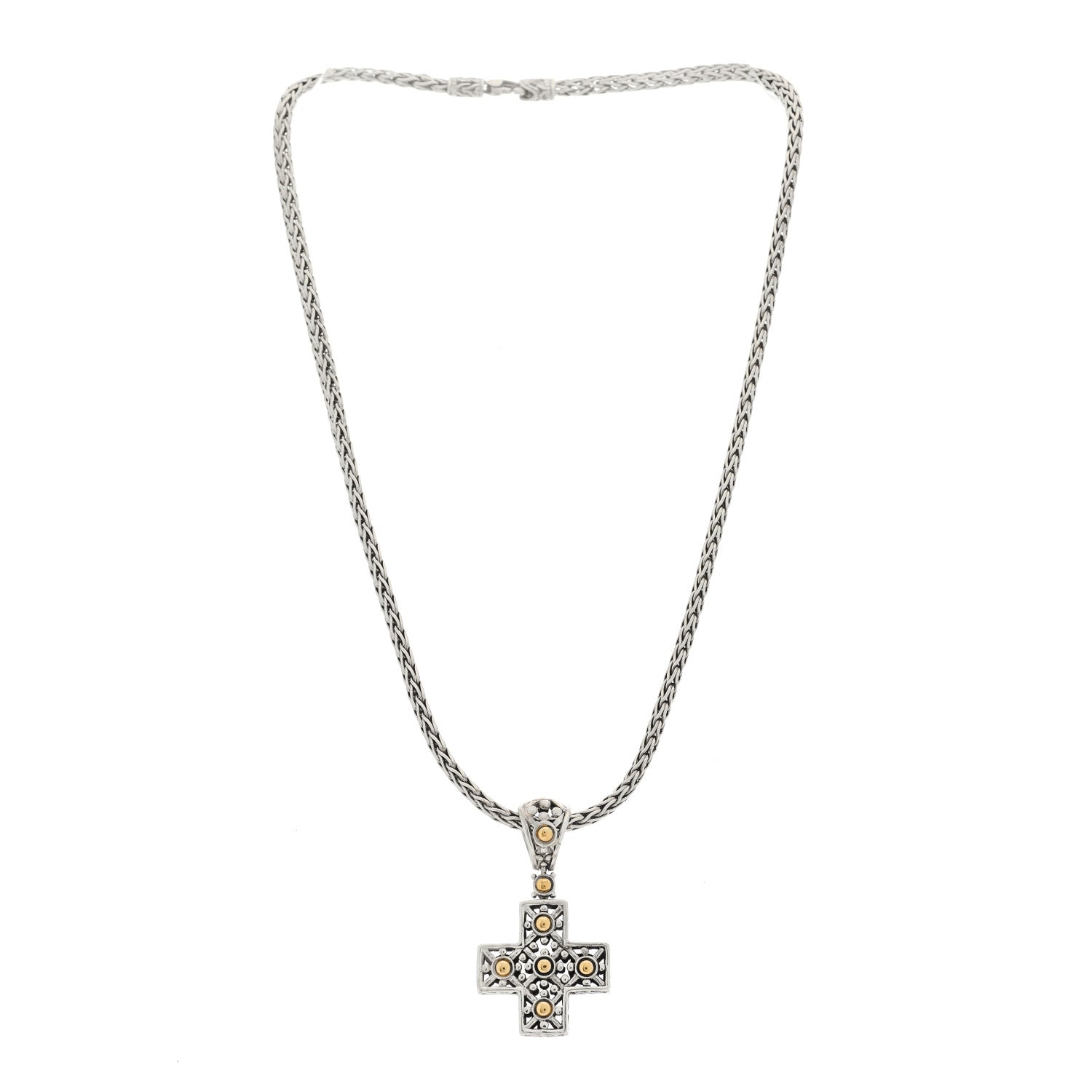 John Hardy Sterling Silver 18K Yellow Gold Cross Pendant Necklace 3 of 5