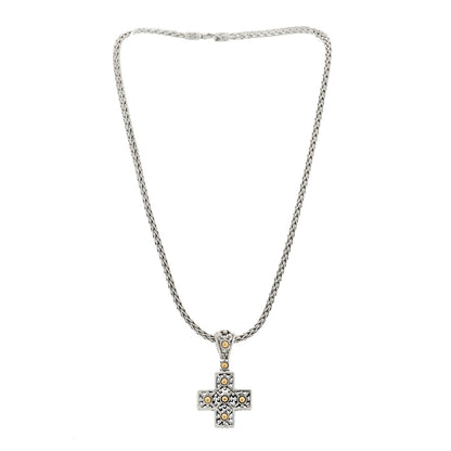 John Hardy Sterling Silver 18K Yellow Gold Cross Pendant Necklace 3 of 5