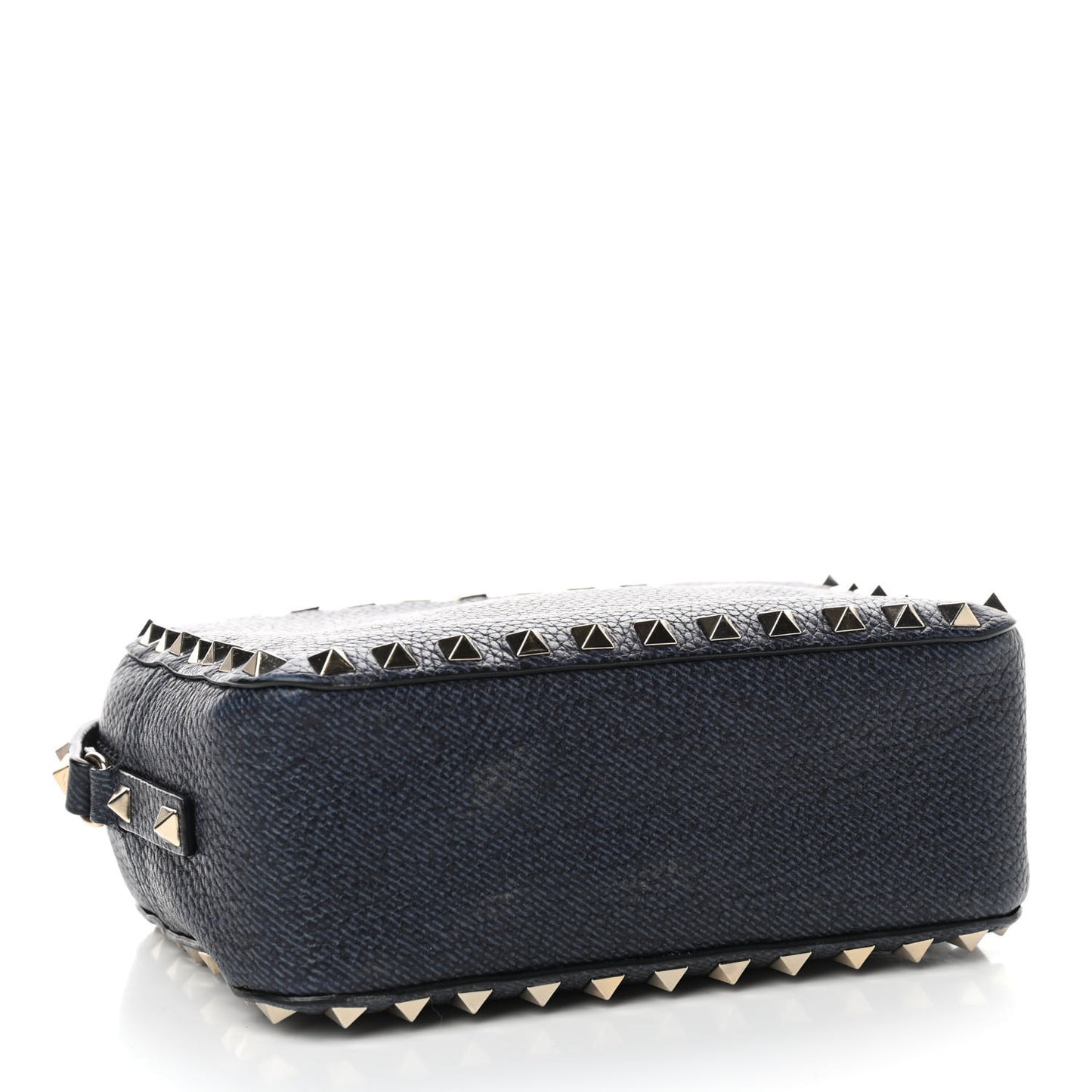 Pebbled Calfskin Rockstud Camera Crossbody Bag Deep Denim