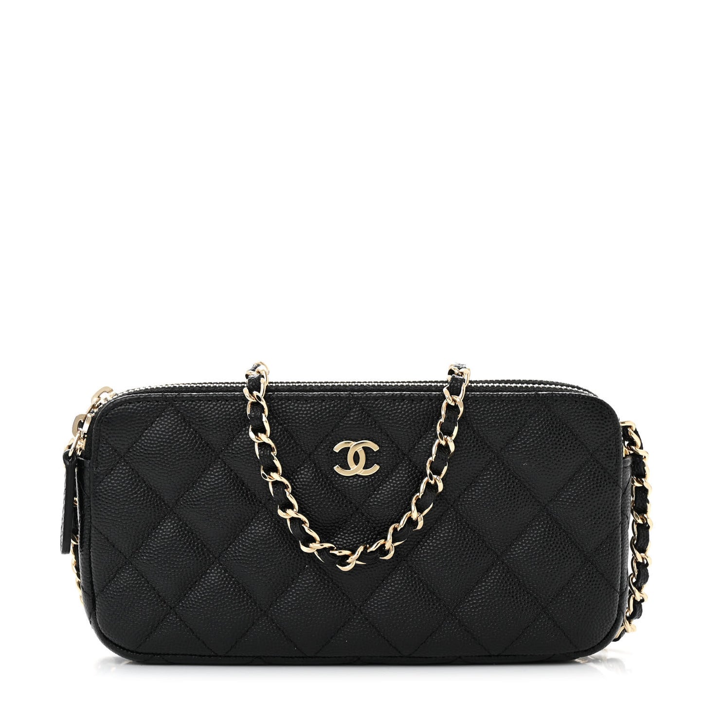Caviar Quilted Small Clutch With Chain Black