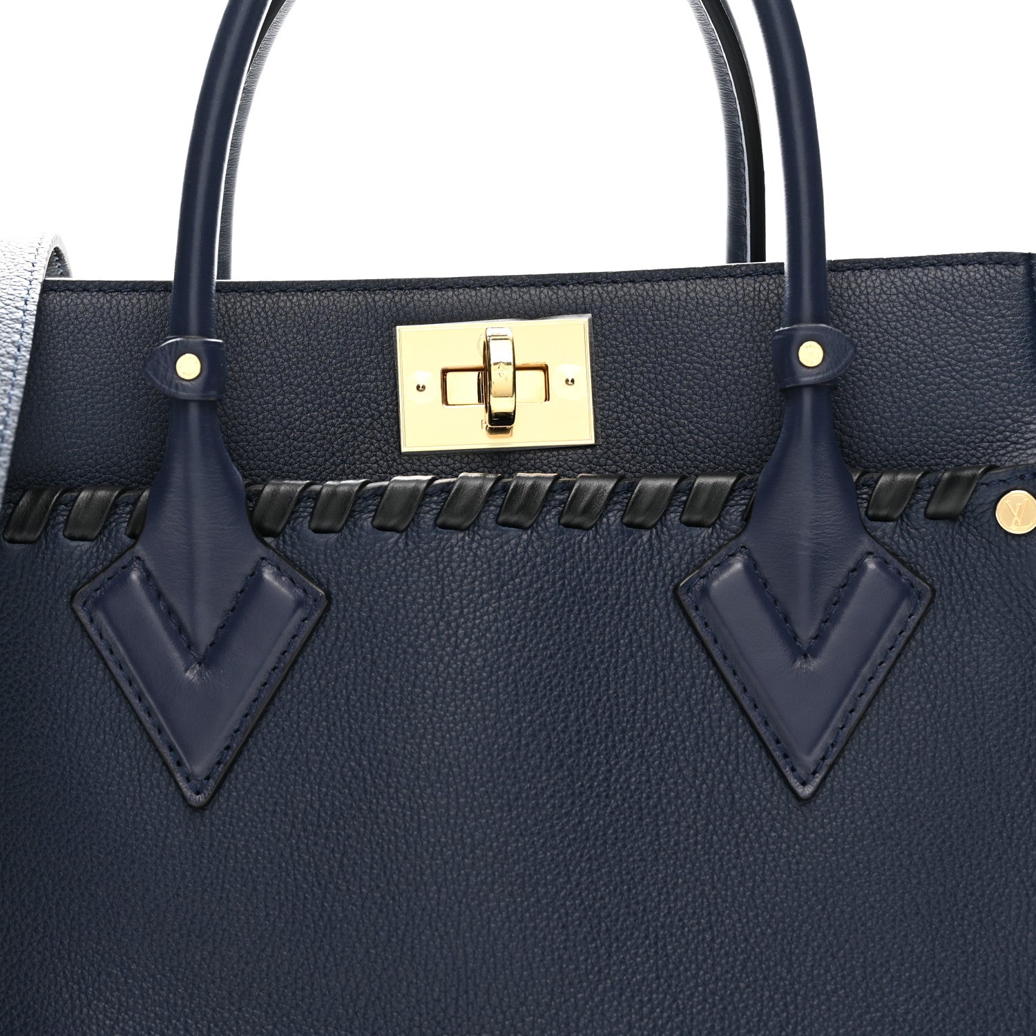 Louis Vuitton Calfskin Mahina Braided On My Side MM Navy Blue 7 of 11