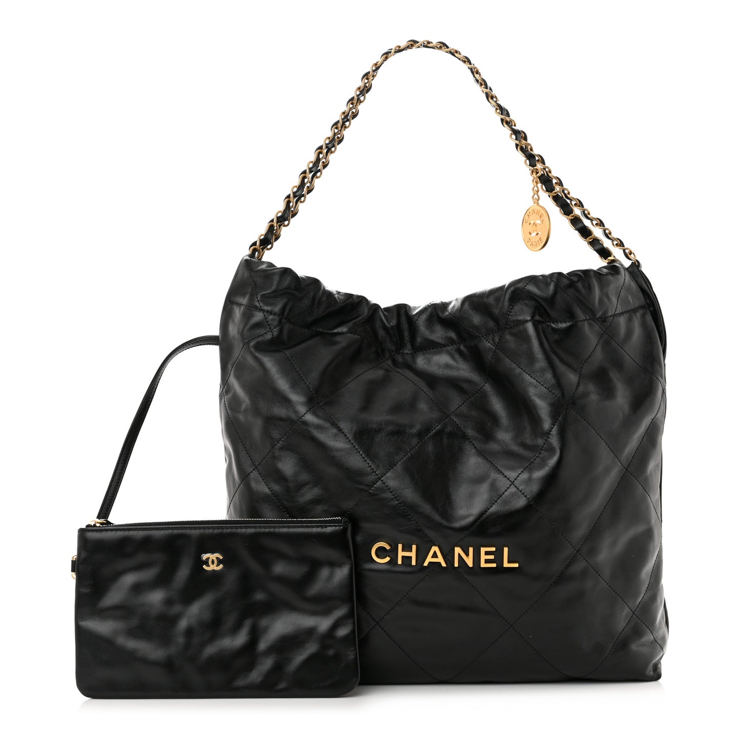 Shiny Calfskin Quilted Chanel 22 Black