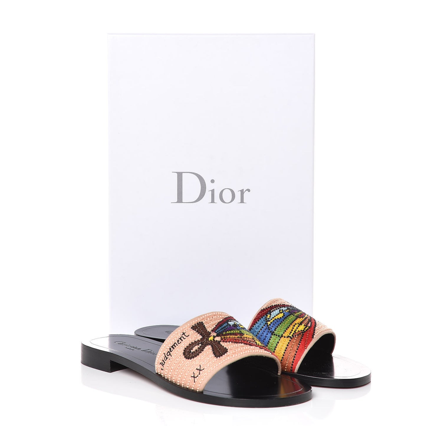 Canvas Embroidered Motherpeace Tarot "Judgement" Slide Sandals 38 Multicolor