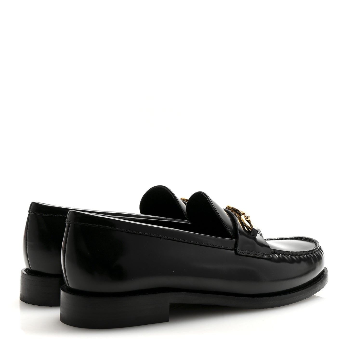 Glazed Calfskin Chess Flat Loafers 39 Black