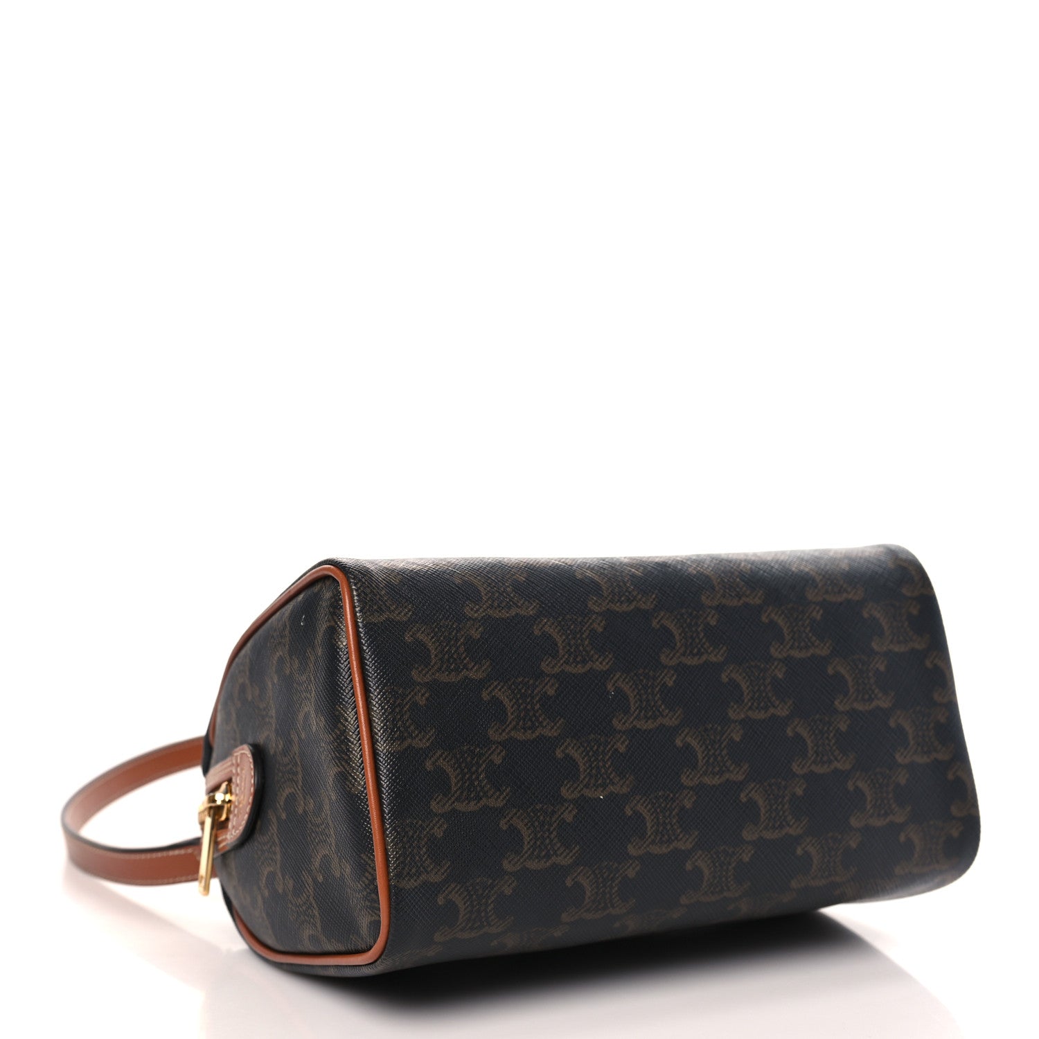 Celine Triomphe Canvas Calfskin Small Boston Bag Tan 4 of 10