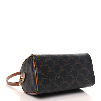 Celine Triomphe Canvas Calfskin Small Boston Bag Tan 4 of 10