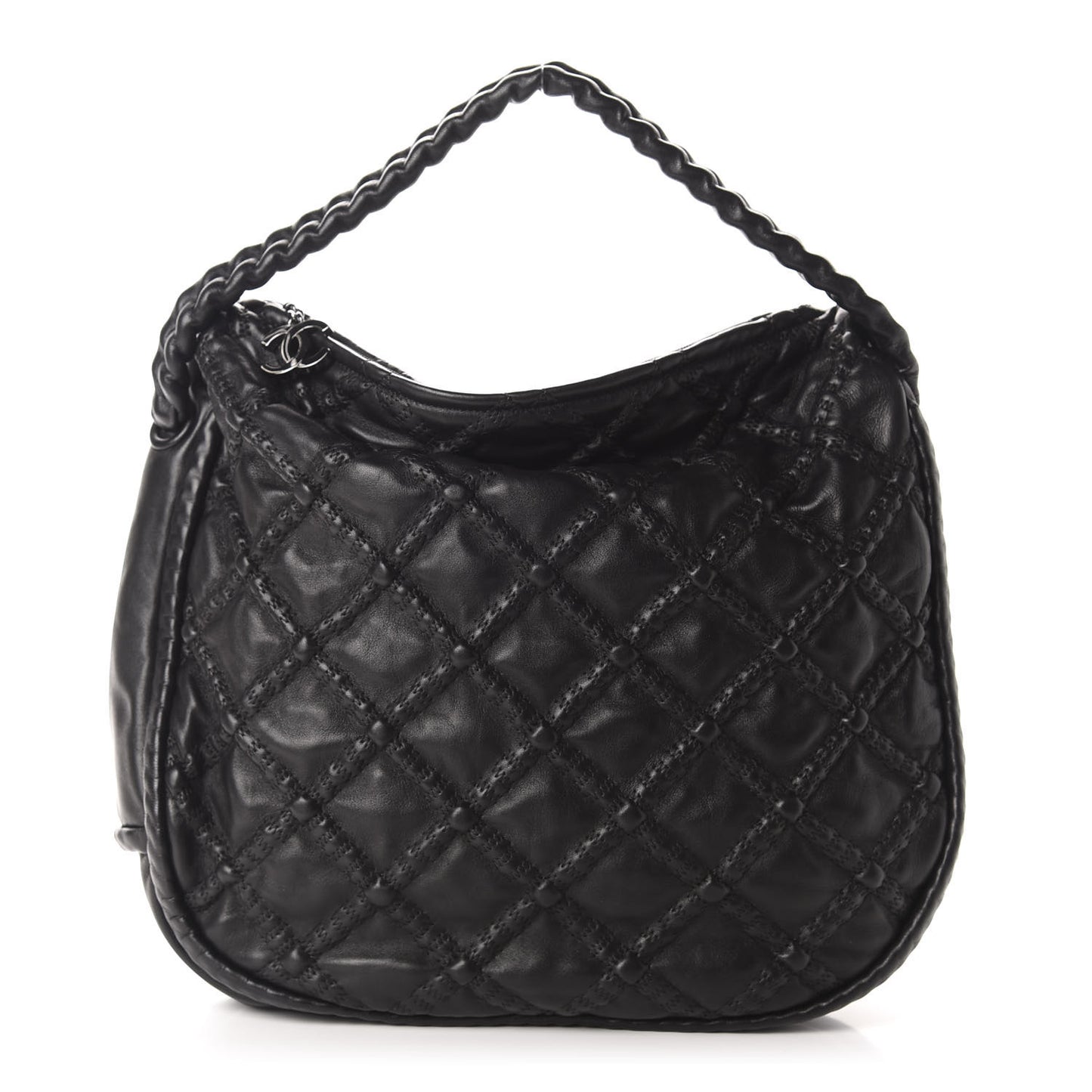 Quilted Lambskin Hidden Chain Hobo Black