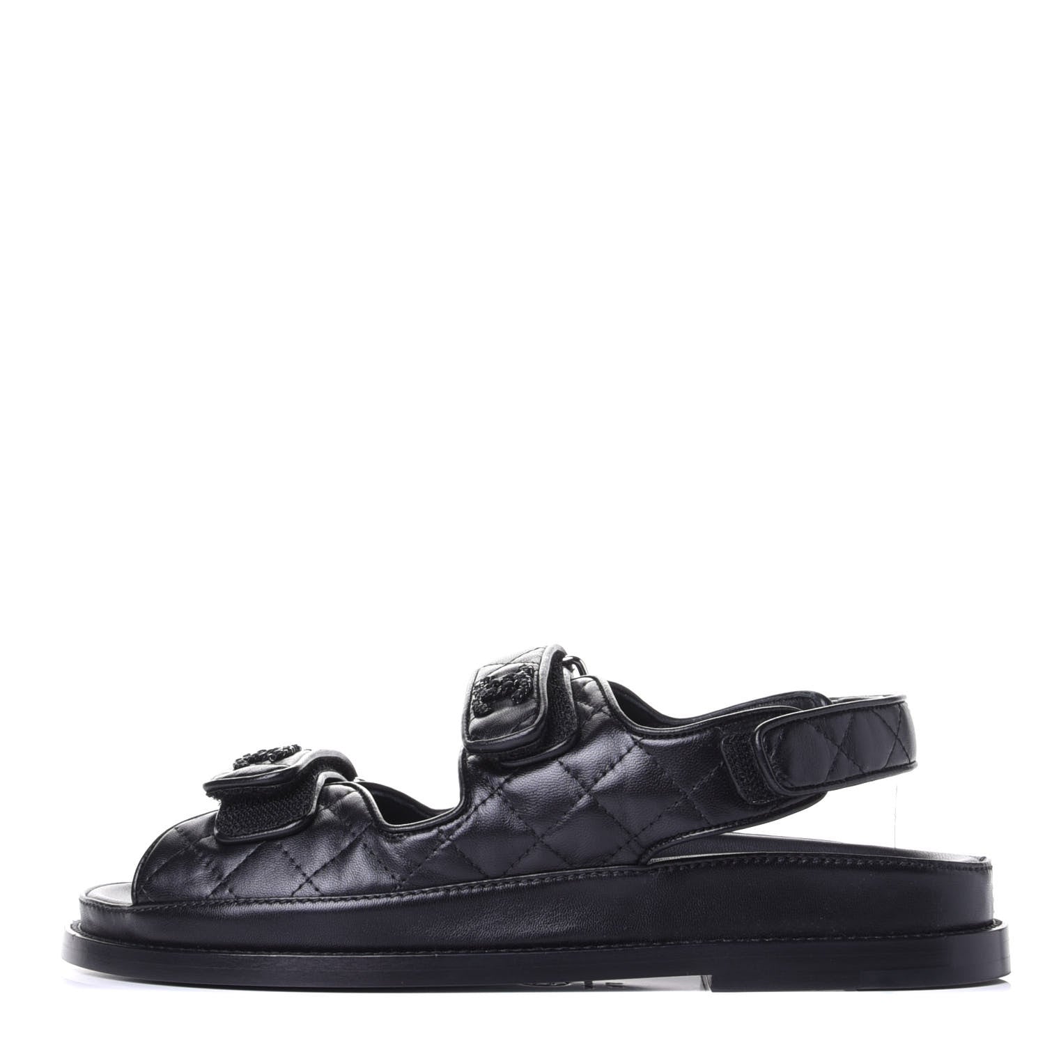 Chanel Lambskin Velcro Dad Sandals 37.5 Black 1 of 11